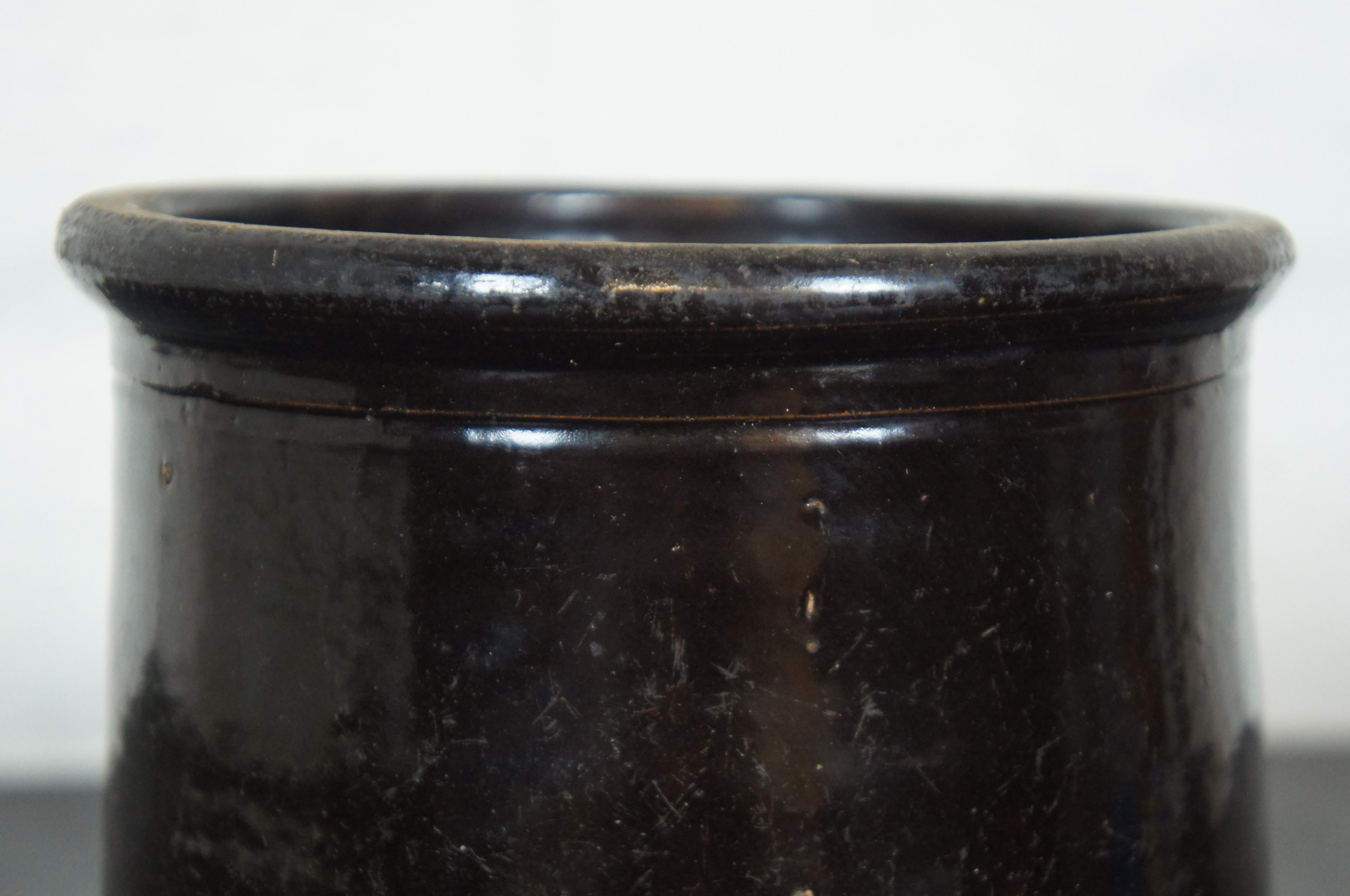 Antique Dark Brown Glaze Stoneware Crock Pot Pickling Canning Jar Planter 1