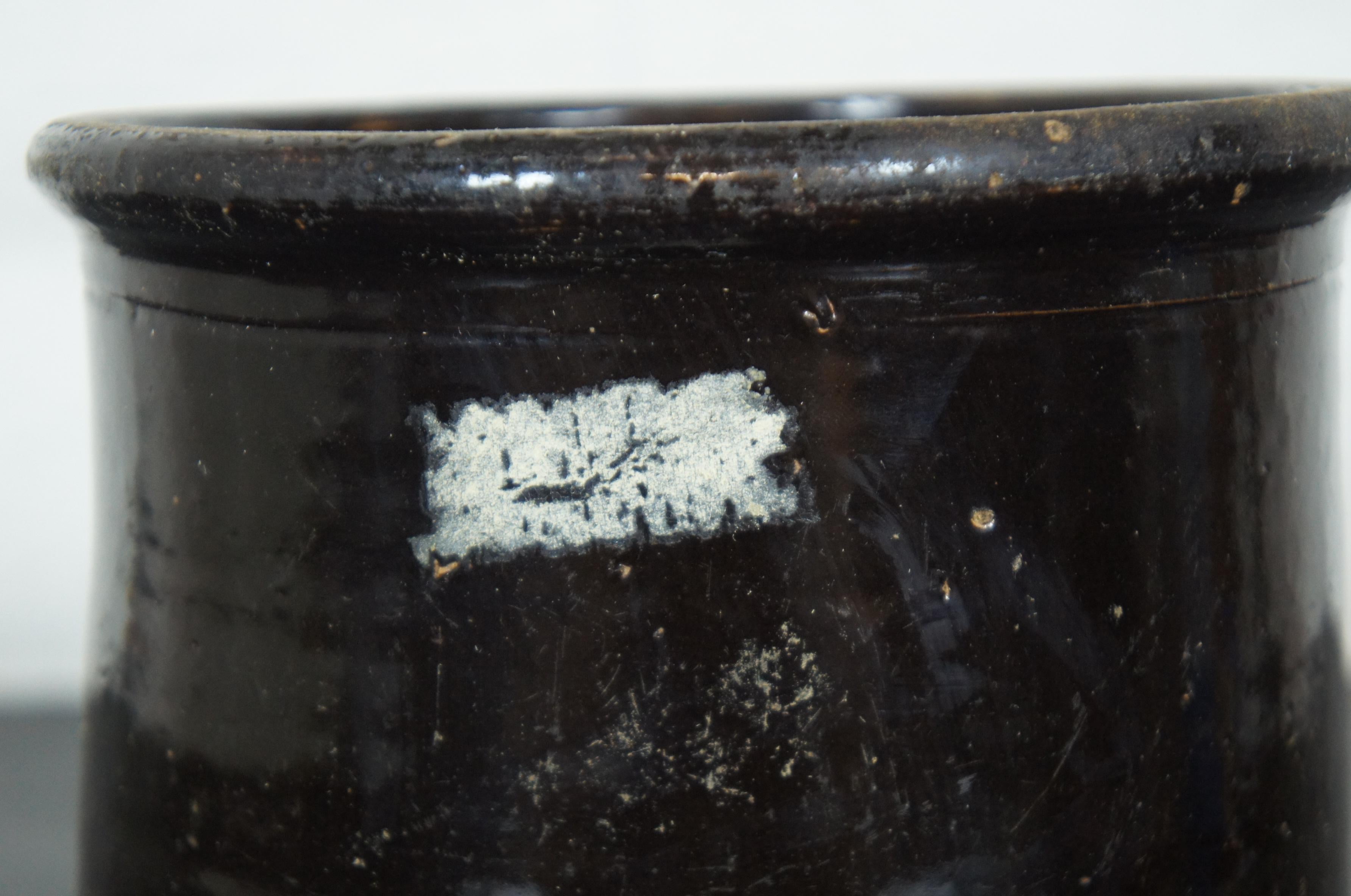 Antique Dark Brown Glaze Stoneware Crock Pot Pickling Canning Jar Planter 2
