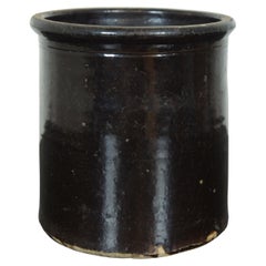 Antique Dark Brown Glaze Stoneware Crock Pot Pickling Canning Jar Planter