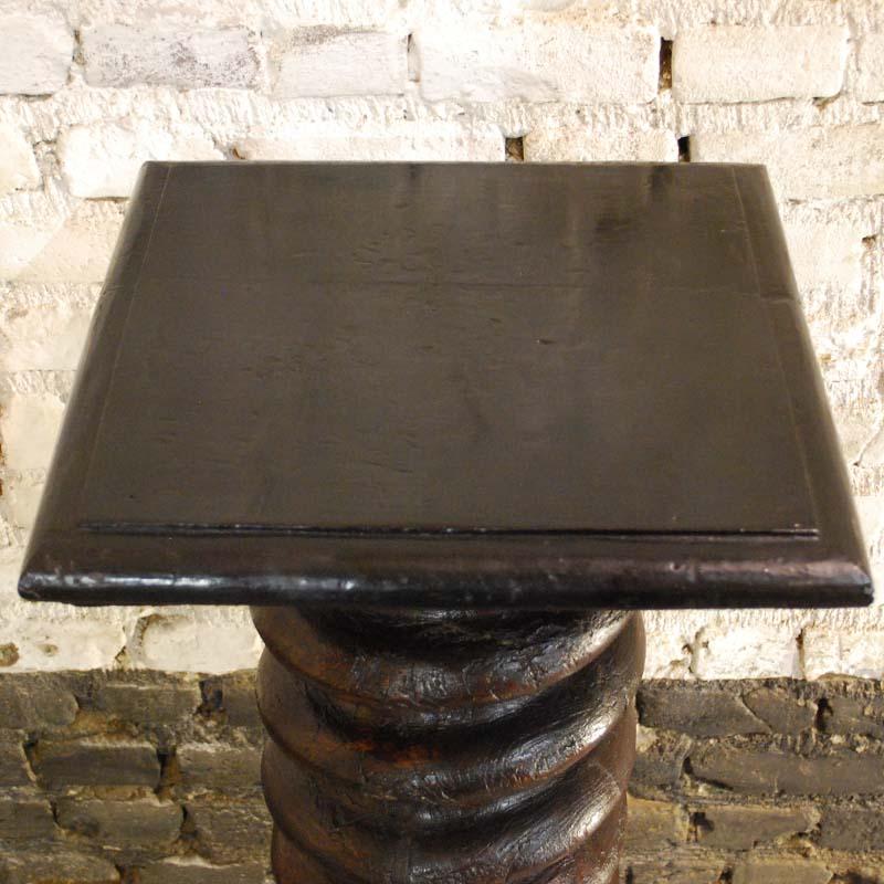 19th Century Antique Dark Brown Pine and Mahogany Twisted Column Pedestal For Sale