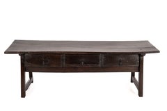 antique dark brown rustic Spanish solid chestnut coffeetable with  3 drawers