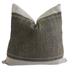 Antique Dark Brown Tribal Block Pillow with Natural Irish Linen