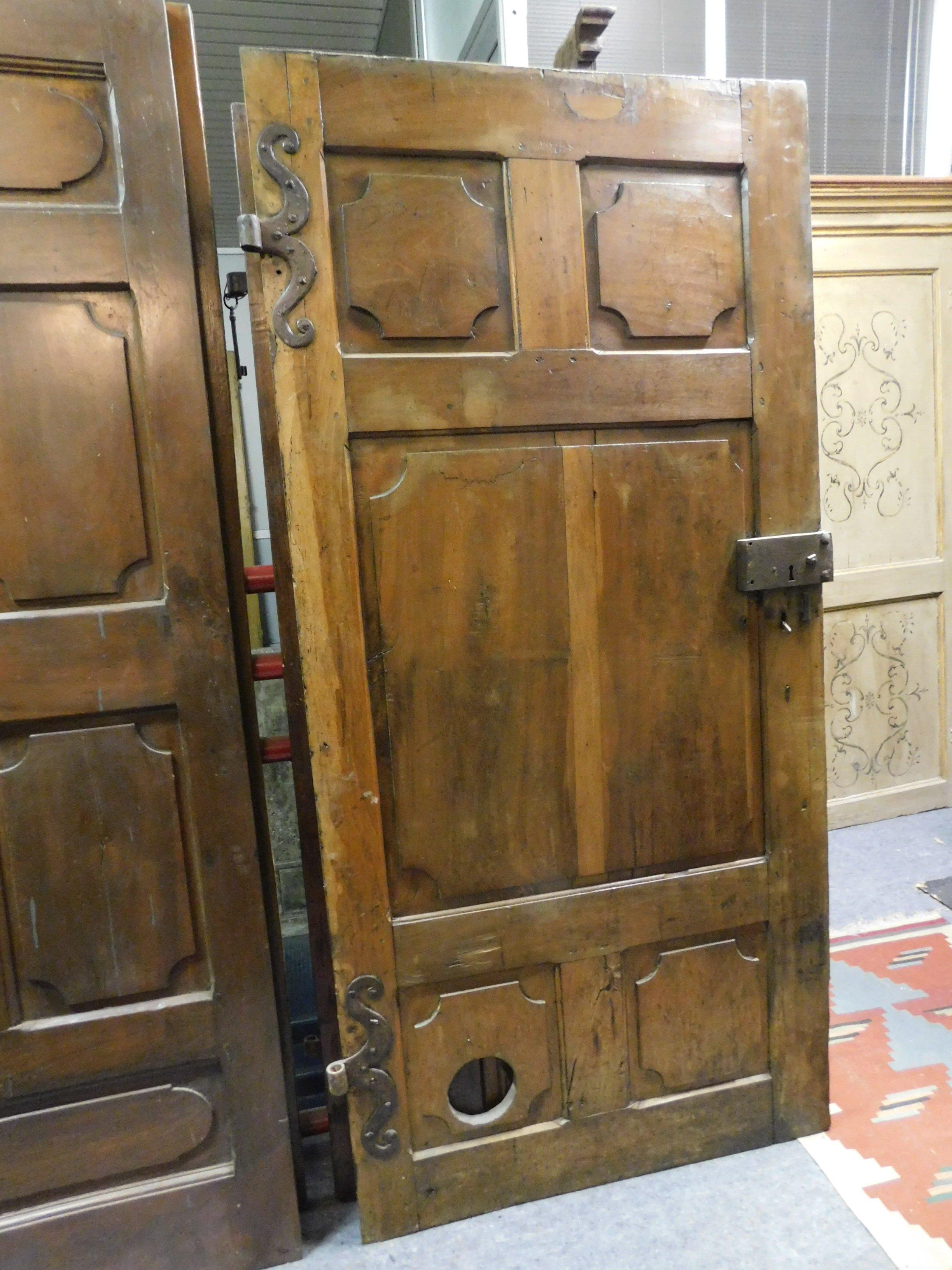 Antique Dark Brown Walnut Door, Hand Carved Panels, 18th Century, Italy For Sale 5