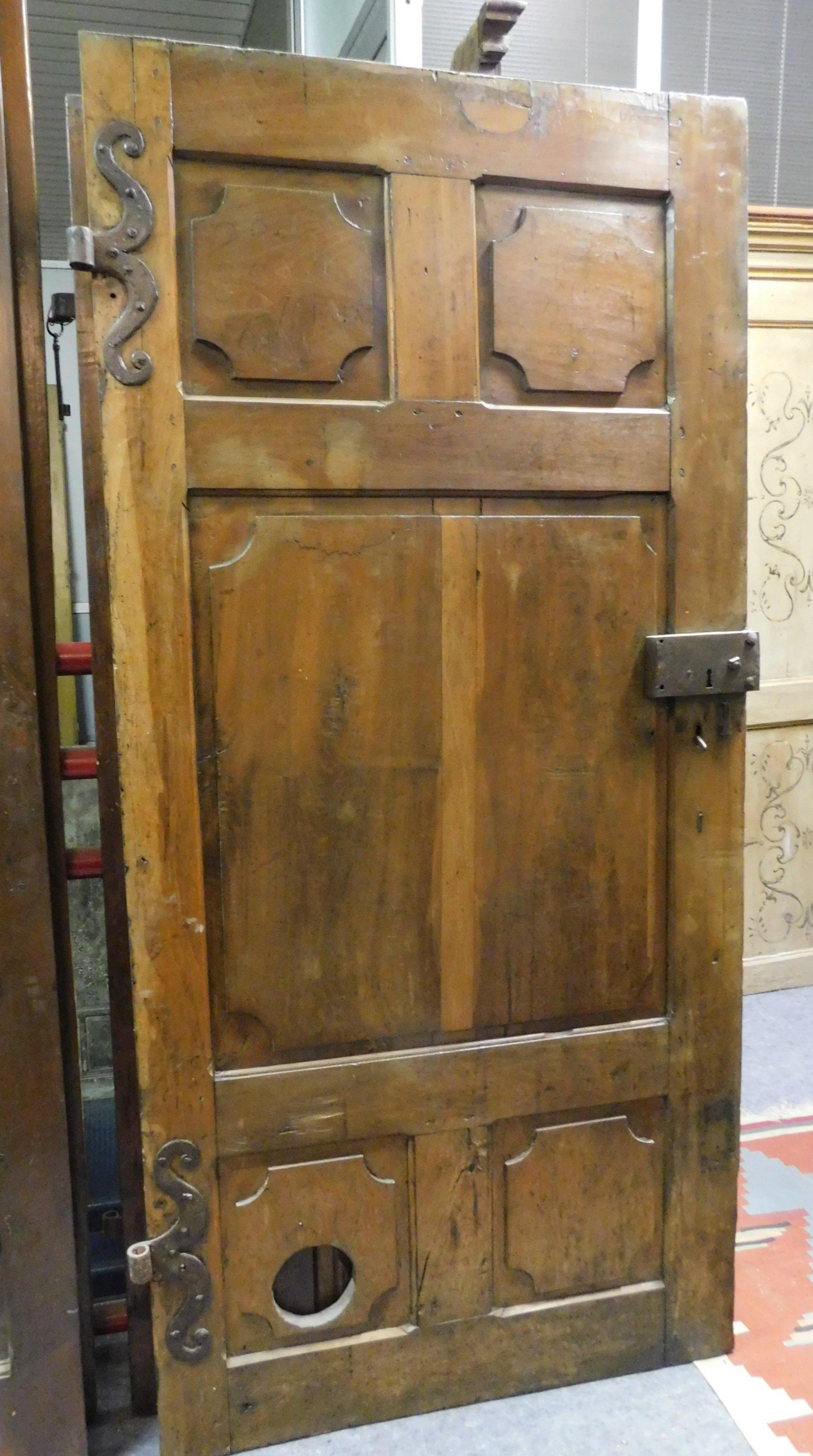 Antique Dark Brown Walnut Door, Hand Carved Panels, 18th Century, Italy For Sale 6
