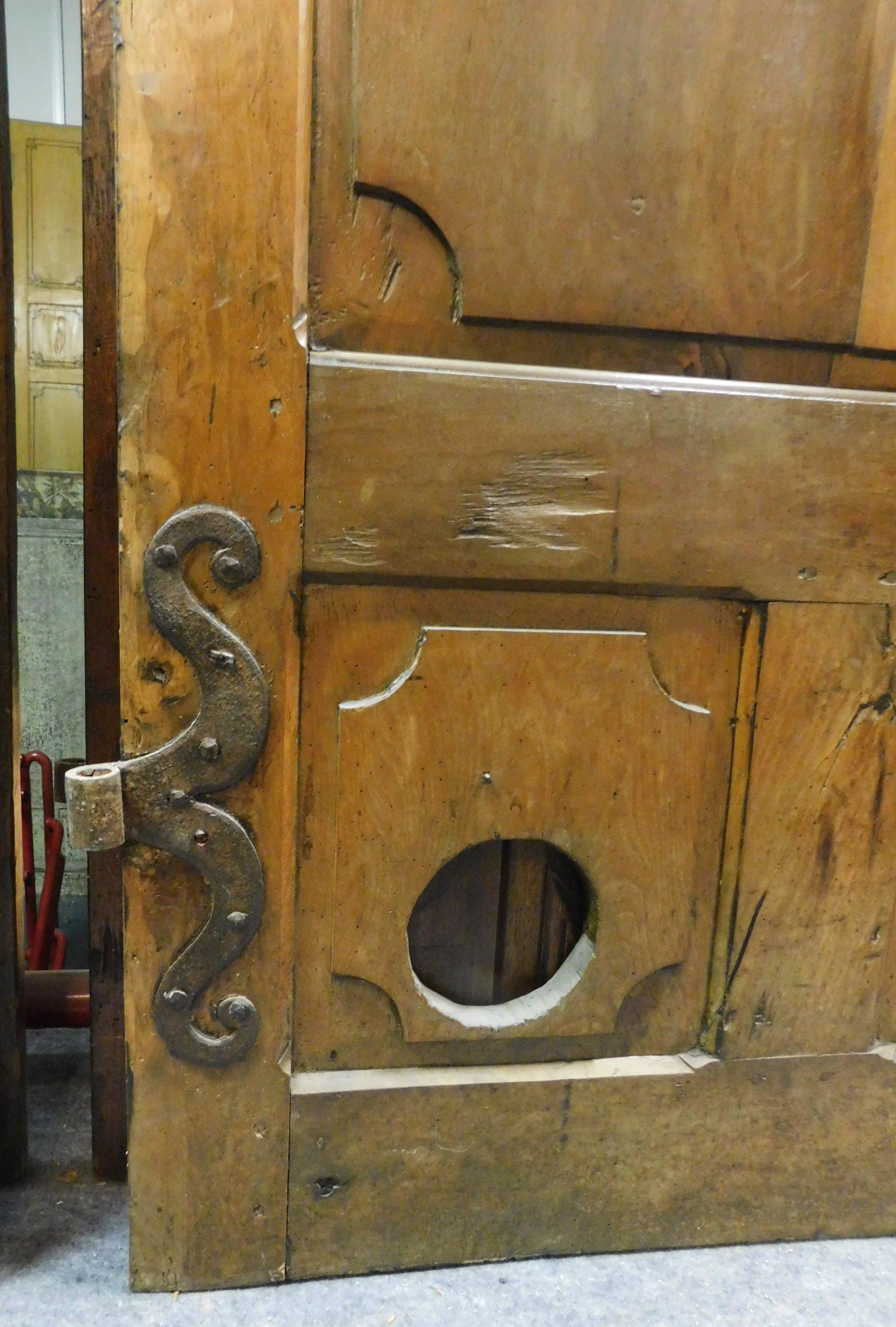 Antique Dark Brown Walnut Door, Hand Carved Panels, 18th Century, Italy For Sale 9