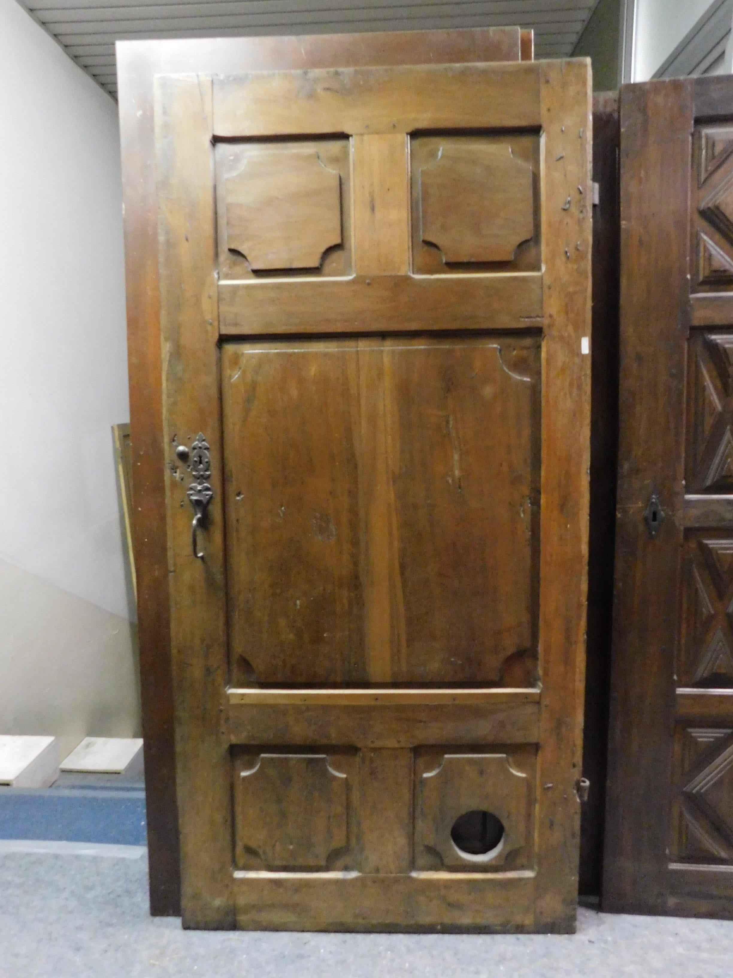 Italian Antique Dark Brown Walnut Door, Hand Carved Panels, 18th Century, Italy For Sale