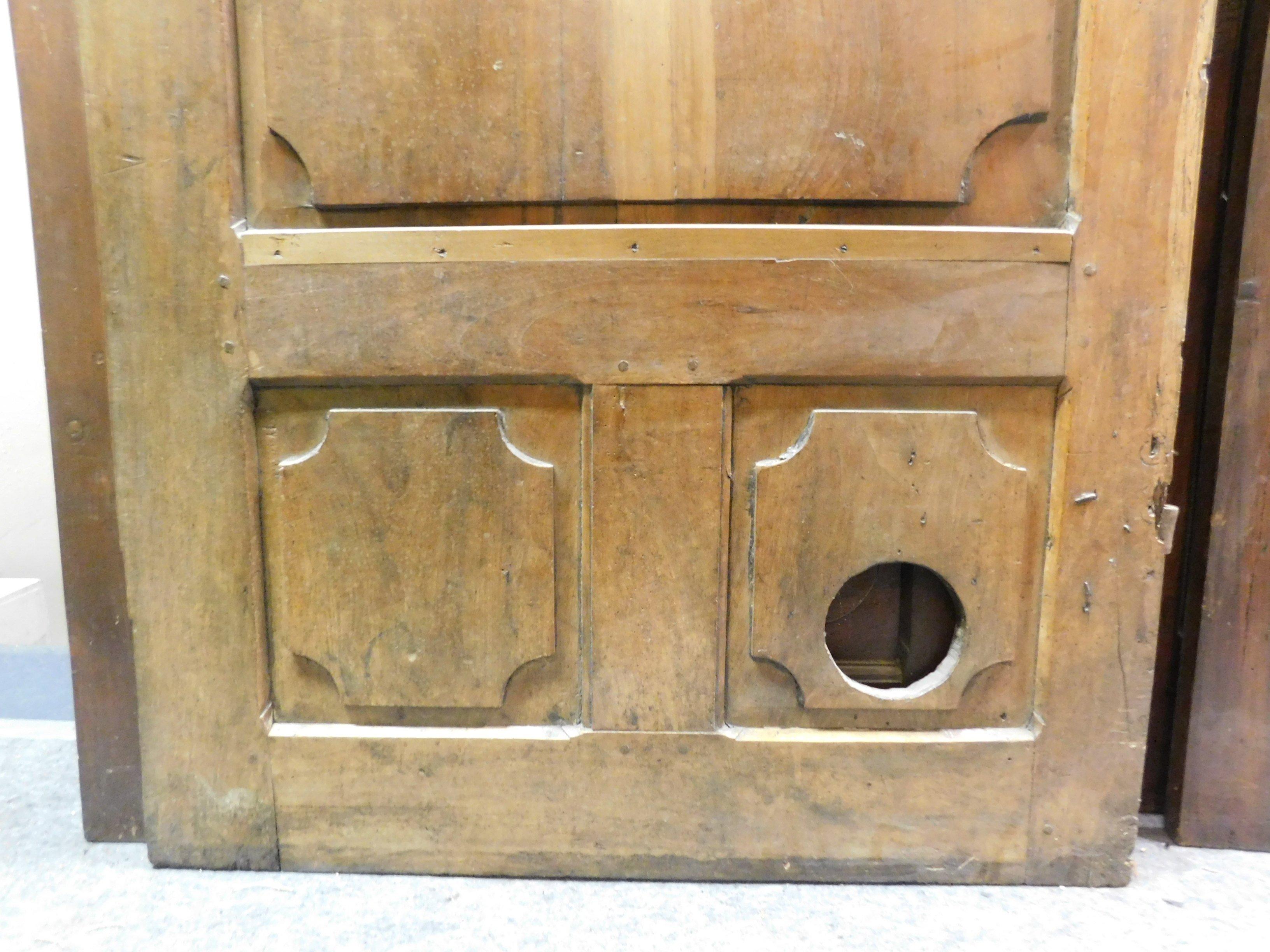 Antique Dark Brown Walnut Door, Hand Carved Panels, 18th Century, Italy For Sale 4