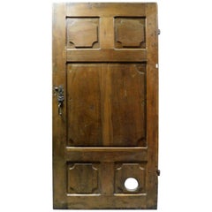 Antique Dark Brown Walnut Door, Hand Carved Panels, 18th Century, Italy