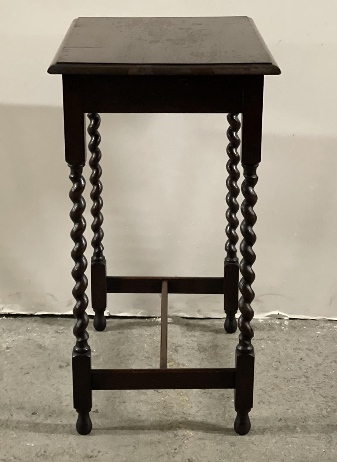 Antique Dark Oak 1920s Occasional Side End Table with Barley Twist Legs 7