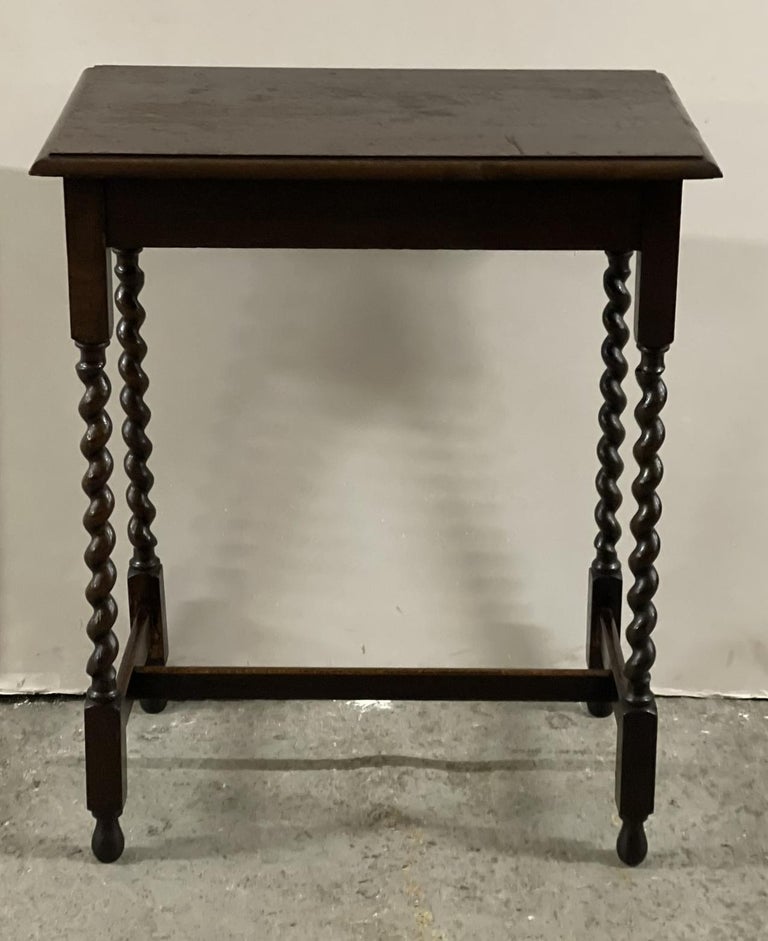 Antique Dark Oak 1920s Occasional Side End Table with Barley Twist Legs