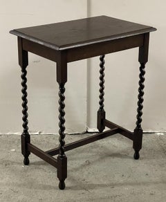 Antique Dark Oak 1920s Occasional Side End Table with Barley Twist Legs