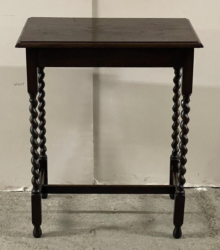 Antique Dark Oak 1920s Occasional Side End Table with Barley Twist Legs For Sale at 1stDibs