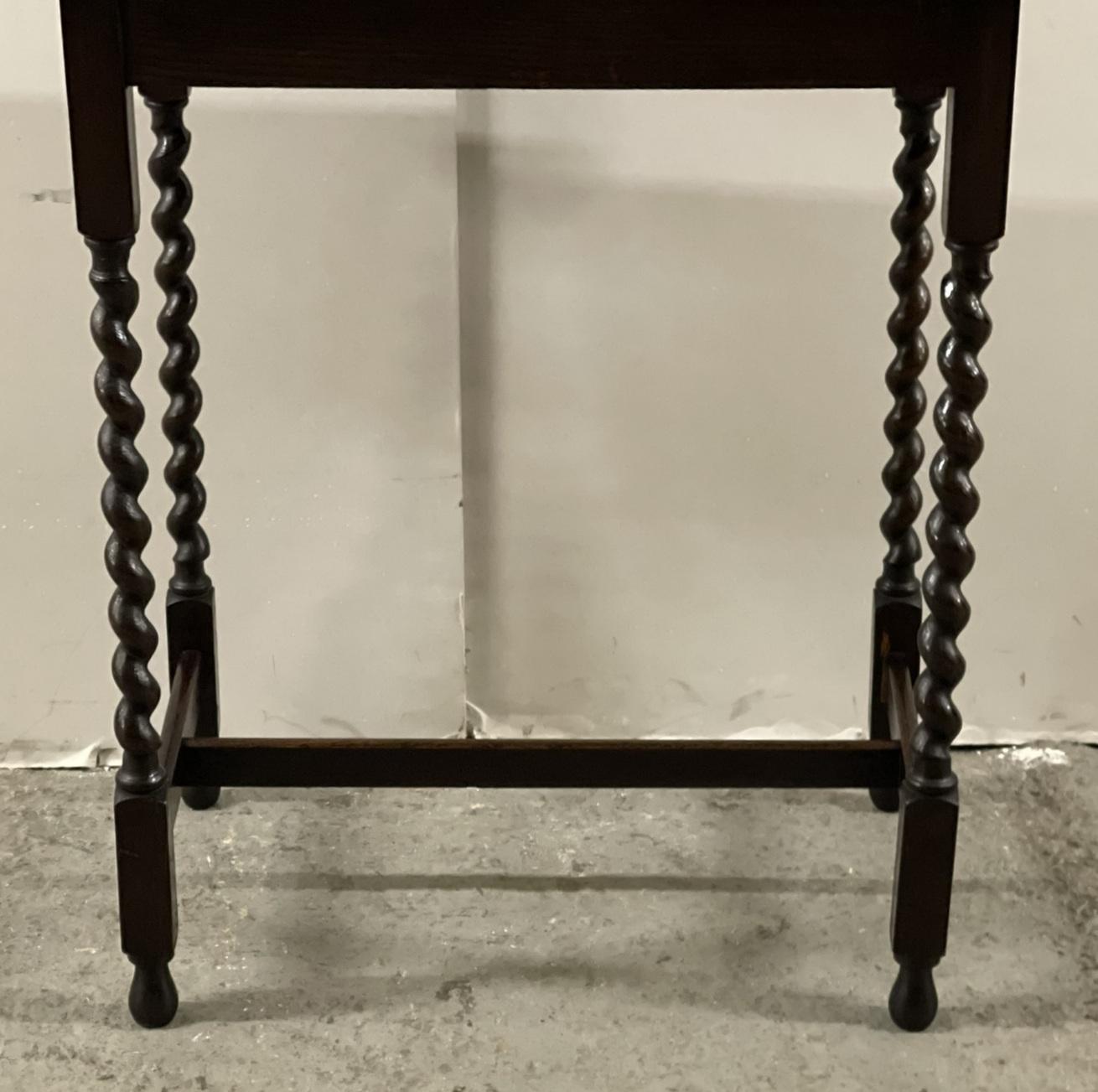 Hand-Crafted Antique Dark Oak 1920s Occasional Side End Table with Barley Twist Legs