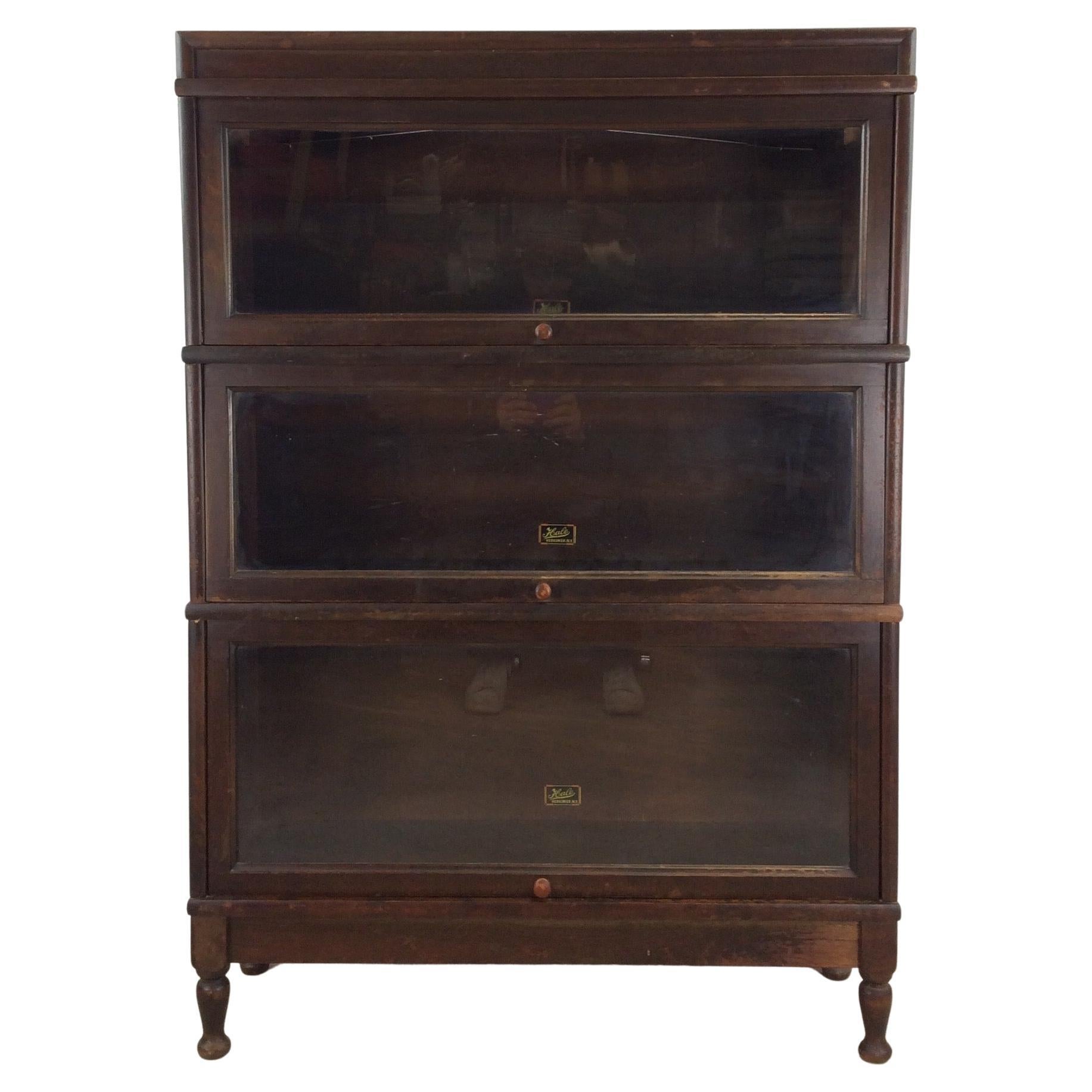 Antique Dark Oak 3 Stack Barrister Bookcase with Tapered Legs
