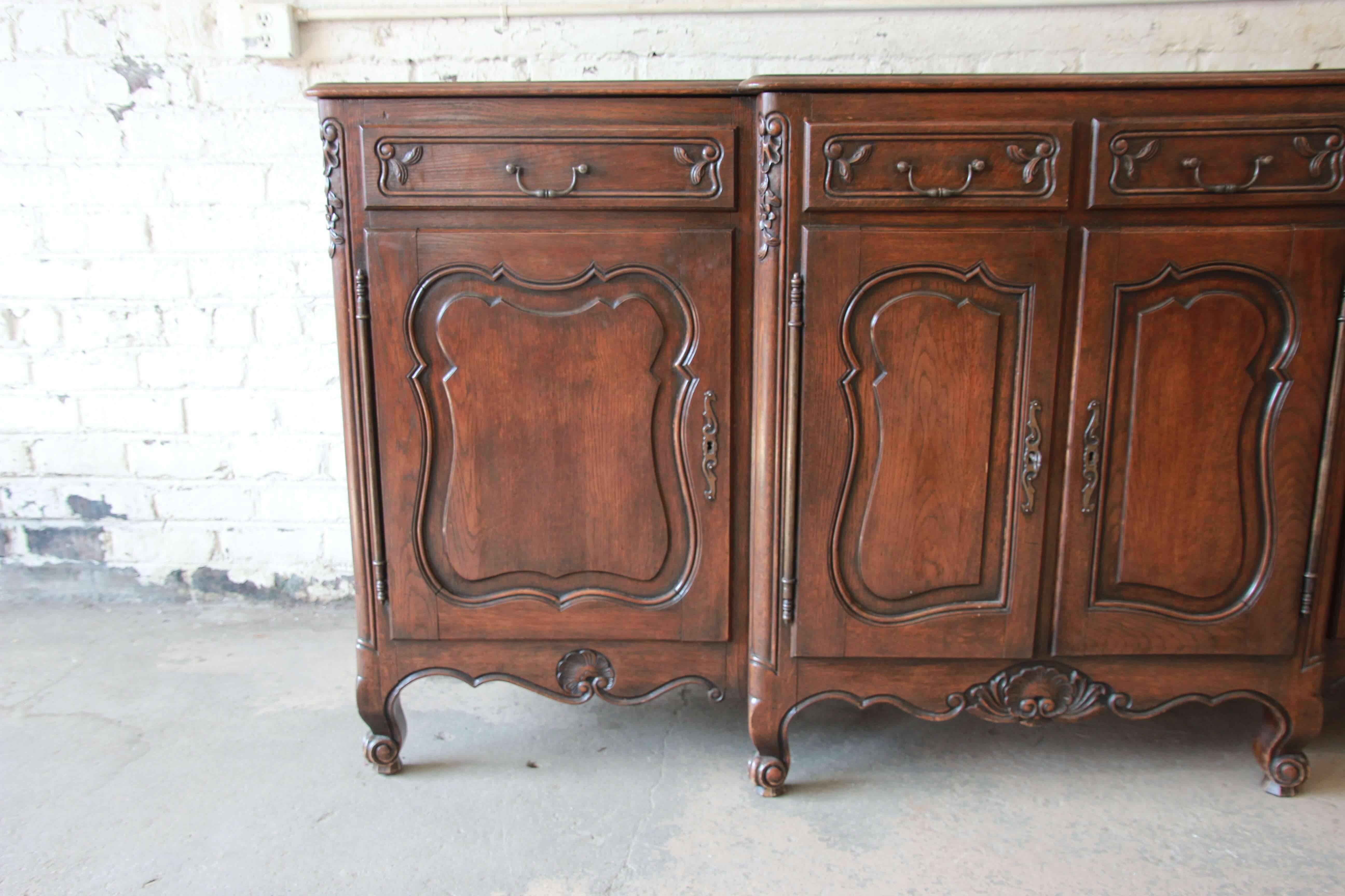 Antique Dark Oak French Provincial Sideboard In Good Condition In South Bend, IN