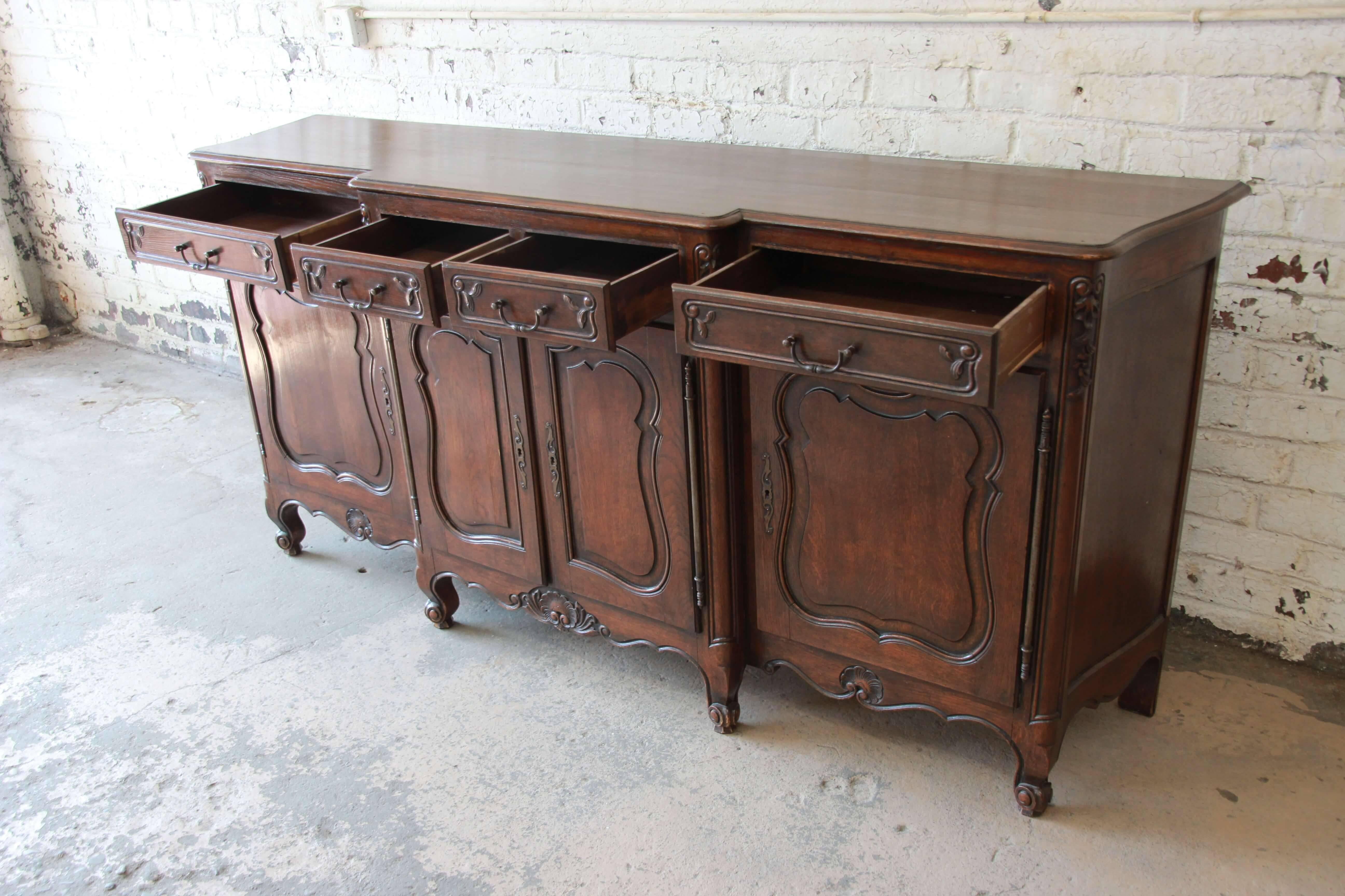 Antique Dark Oak French Provincial Sideboard 3