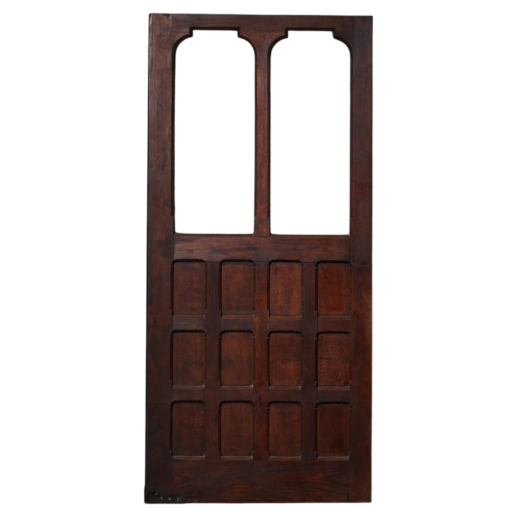 Antique Dark Oak Interior Door with Glazing For Sale