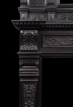 Antique Dark Oak Jacobean Mantlepiece with Over-mantle Mirror