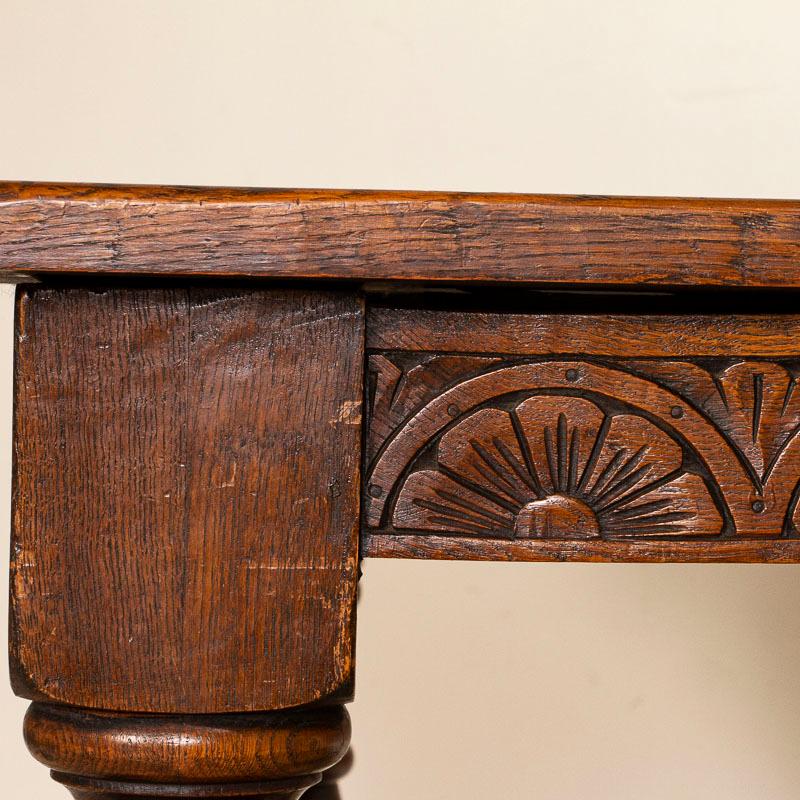 19th Century Antique Dark Oak Refectory Library Table with Decoratively Carved Skirt from Fra