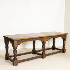 Antique Dark Oak Refectory Library Table with Decoratively Carved Skirt from Swe