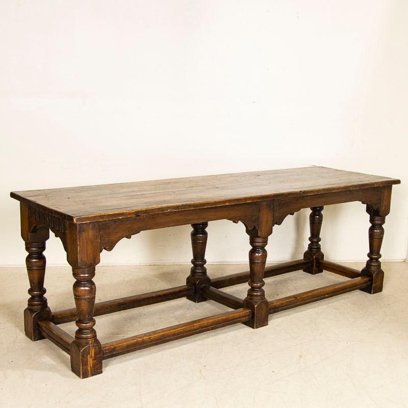 Antique Dark Oak Refectory Library Table with Decoratively Carved Skirt from Swe In Good Condition In Round Top, TX