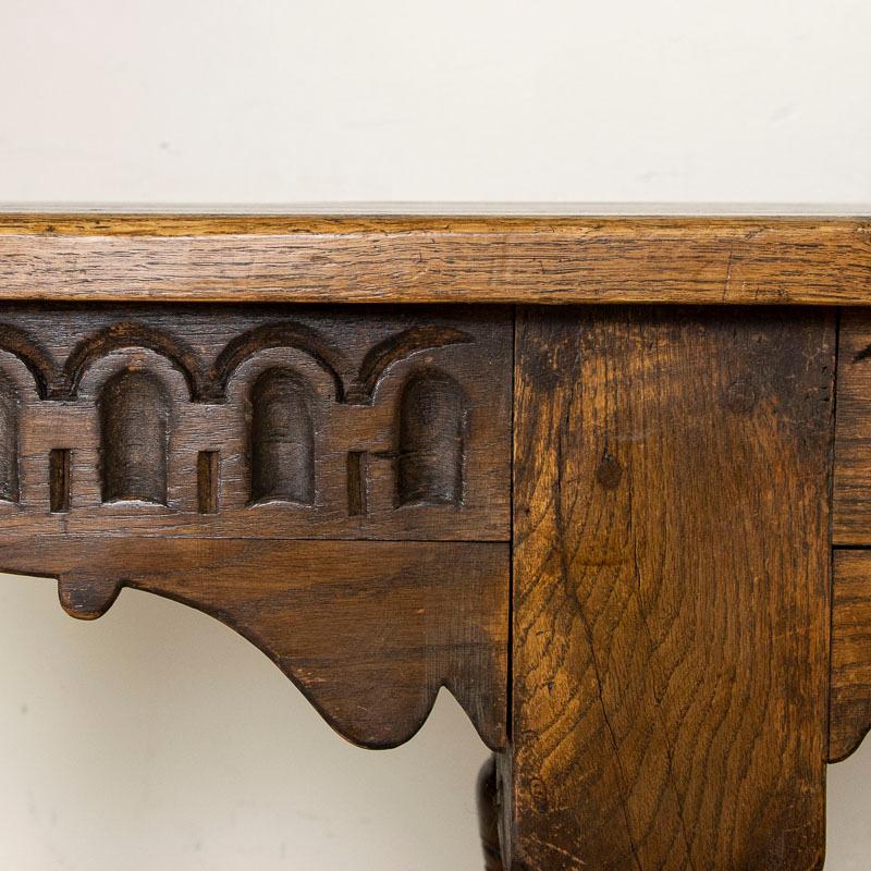 Wood Antique Dark Oak Refectory Library Table with Decoratively Carved Skirt from Swe