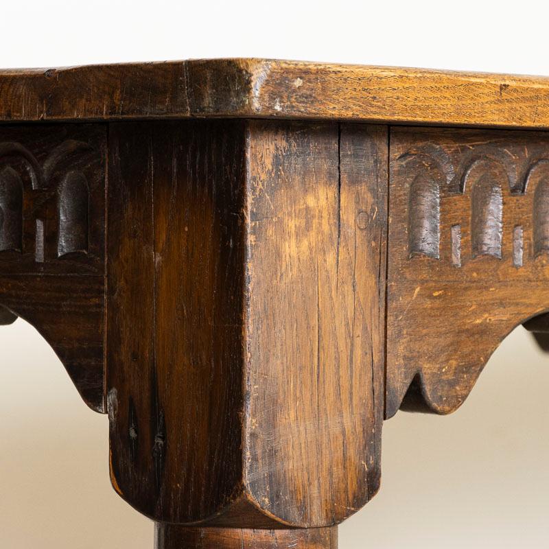 Antique Dark Oak Refectory Library Table with Decoratively Carved Skirt from Swe 1