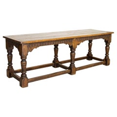 Antique Dark Oak Refectory Library Table with Decoratively Carved Skirt from Swe