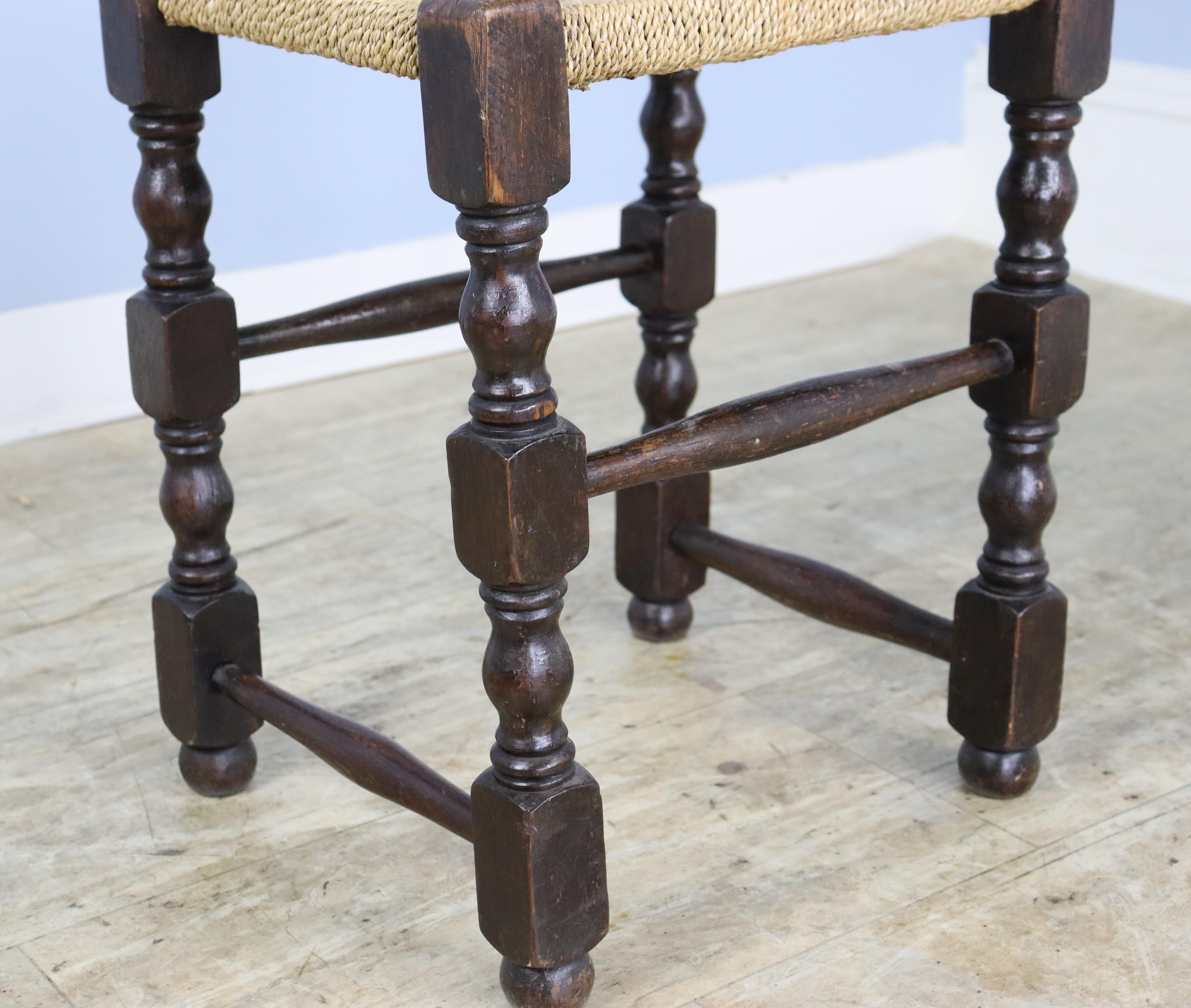 Antique Dark Oak String Stool In Good Condition For Sale In Port Chester, NY