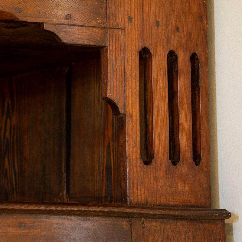 Antique Dark Pine Bow Front Corner Cabinet from Sweden In Good Condition In Round Top, TX