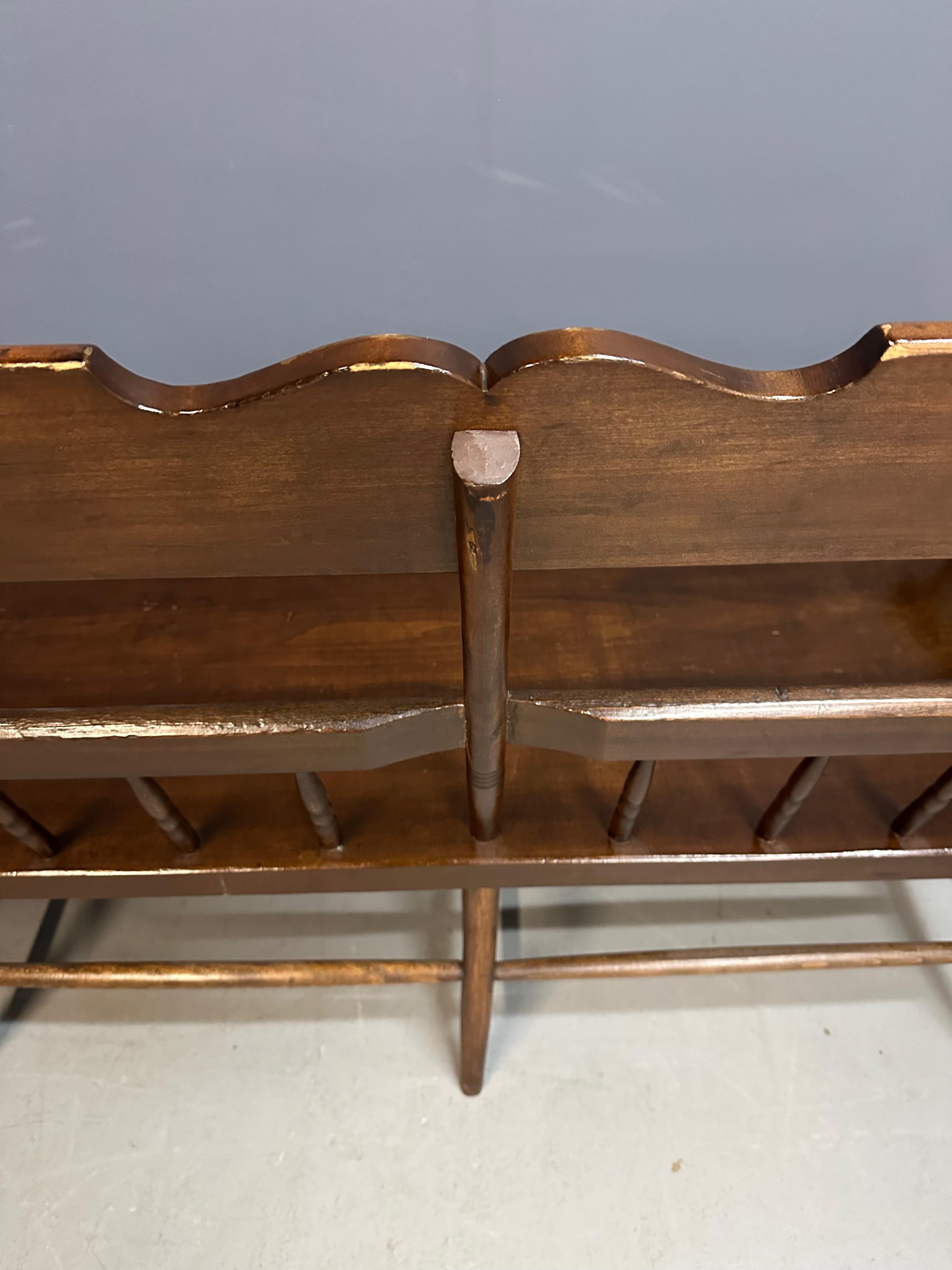 Antique Dark Pine Rustic Spindle Back Deacon's Bench 1