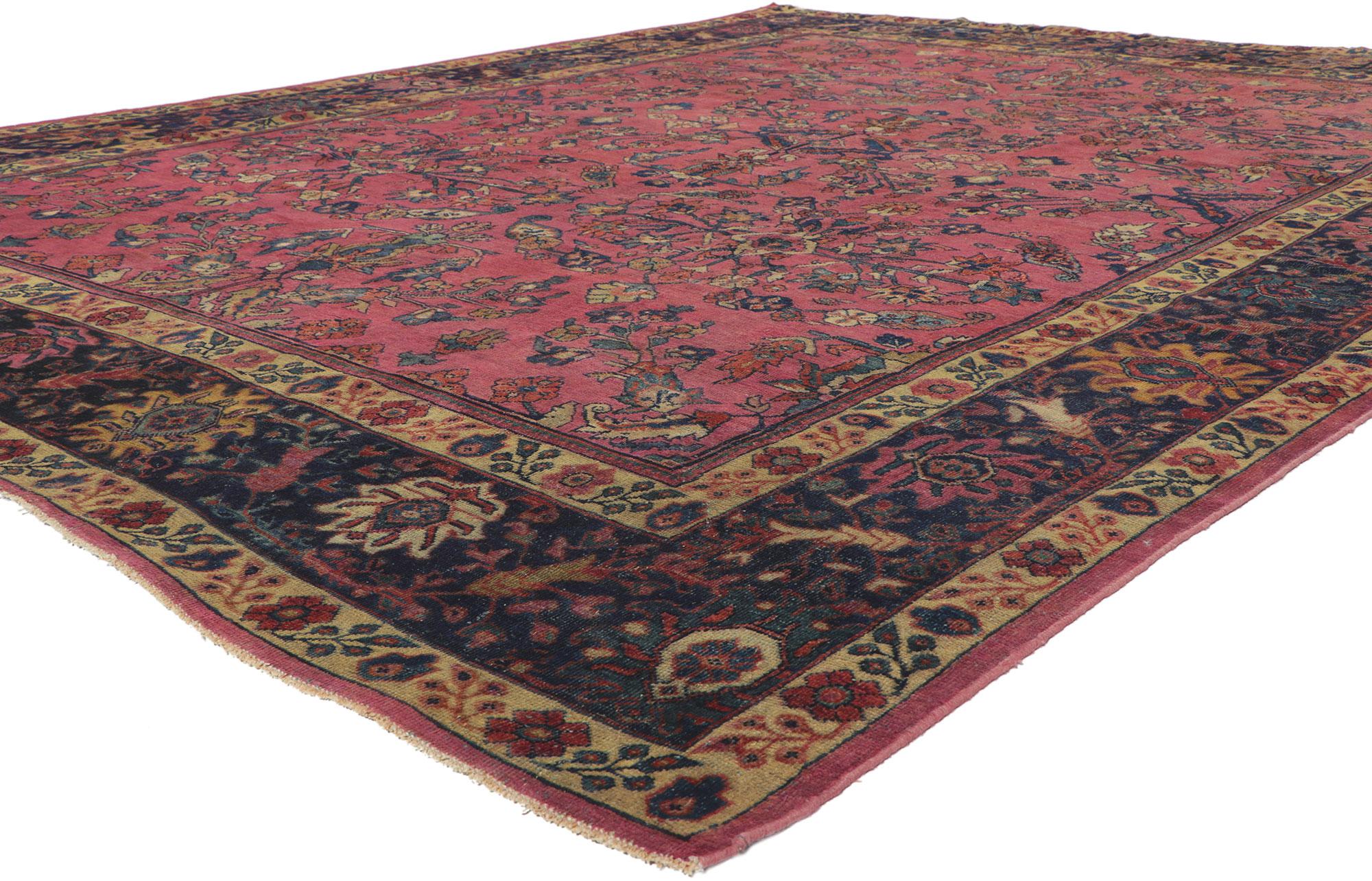 71419 Antique Pink Persian Mahal Rug, 08'10 x 11'05. Hailing from the Mahallat region in central Northwestern Iran, Persian Mahal rugs are renowned for their distinctive features and exceptional craftsmanship. These rugs are distinguished by their
