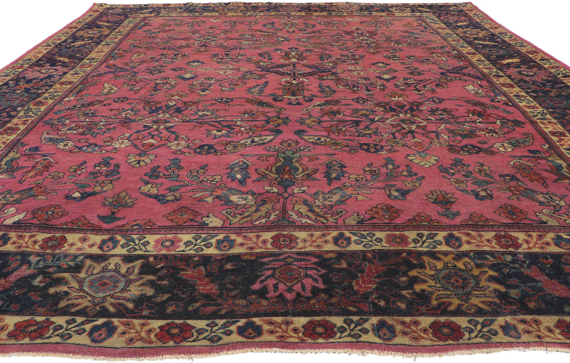 Tabriz Antique Dark Pink Persian Mahal Carpet For Sale