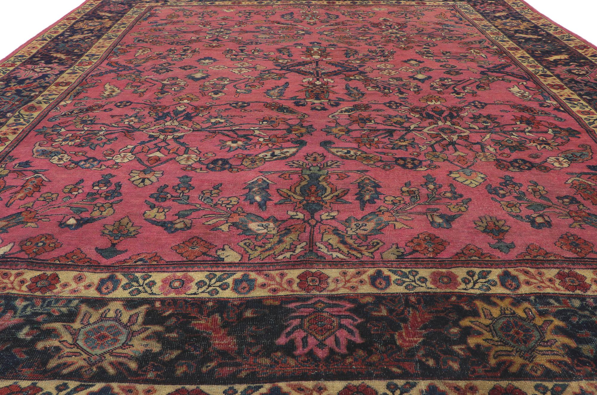 Hand-Knotted Antique Dark Pink Persian Mahal Carpet For Sale