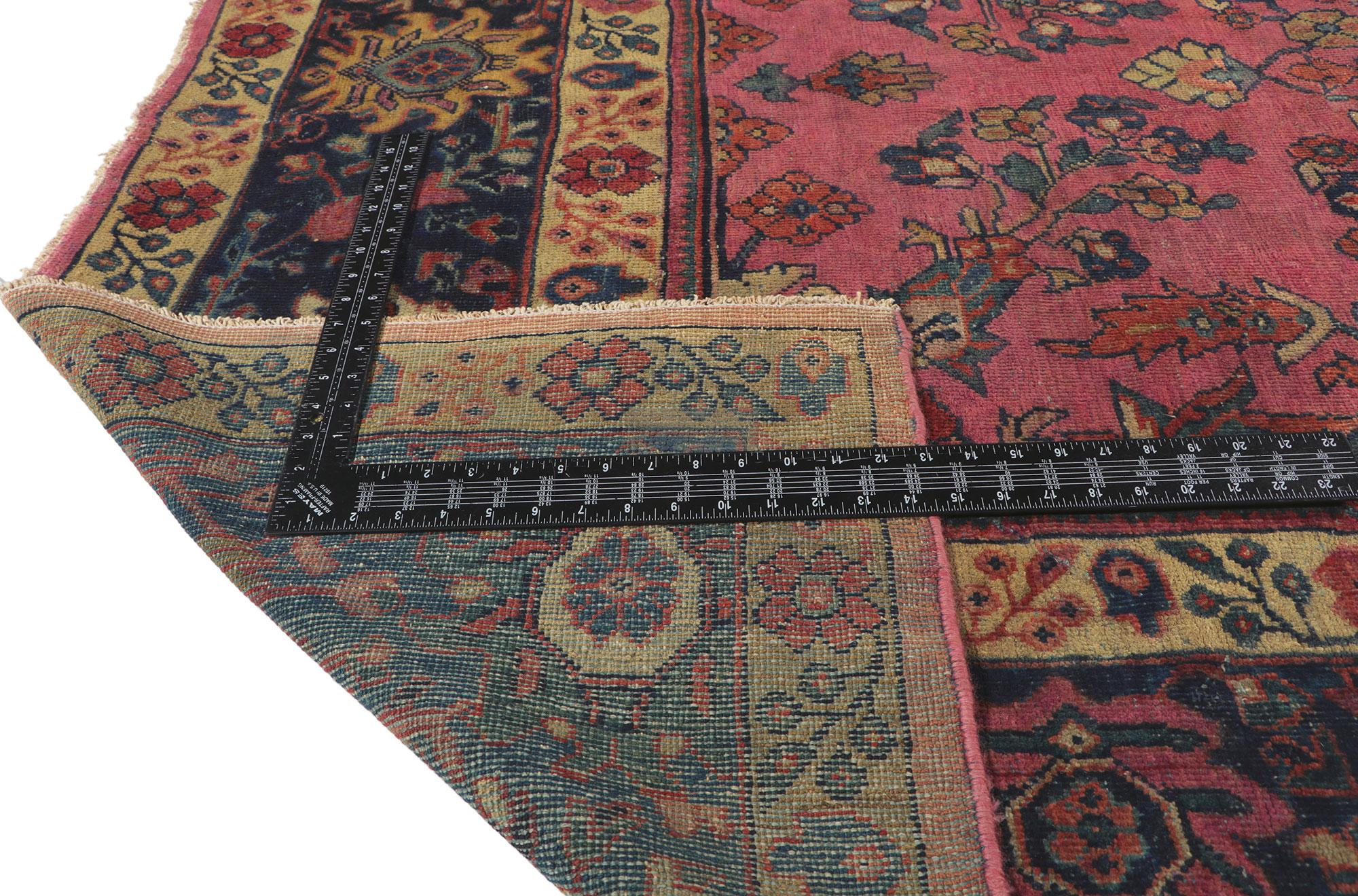 Antique Dark Pink Persian Mahal Carpet In Good Condition For Sale In Dallas, TX