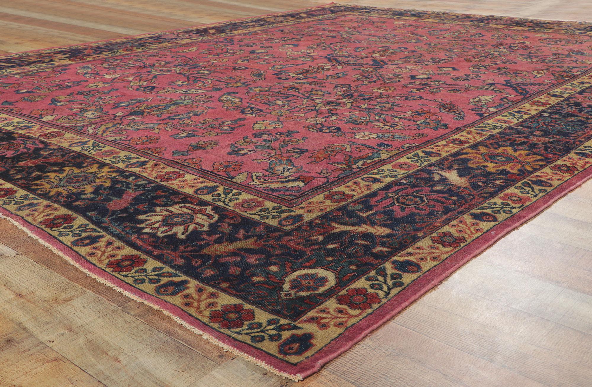 20th Century Antique Dark Pink Persian Mahal Carpet For Sale