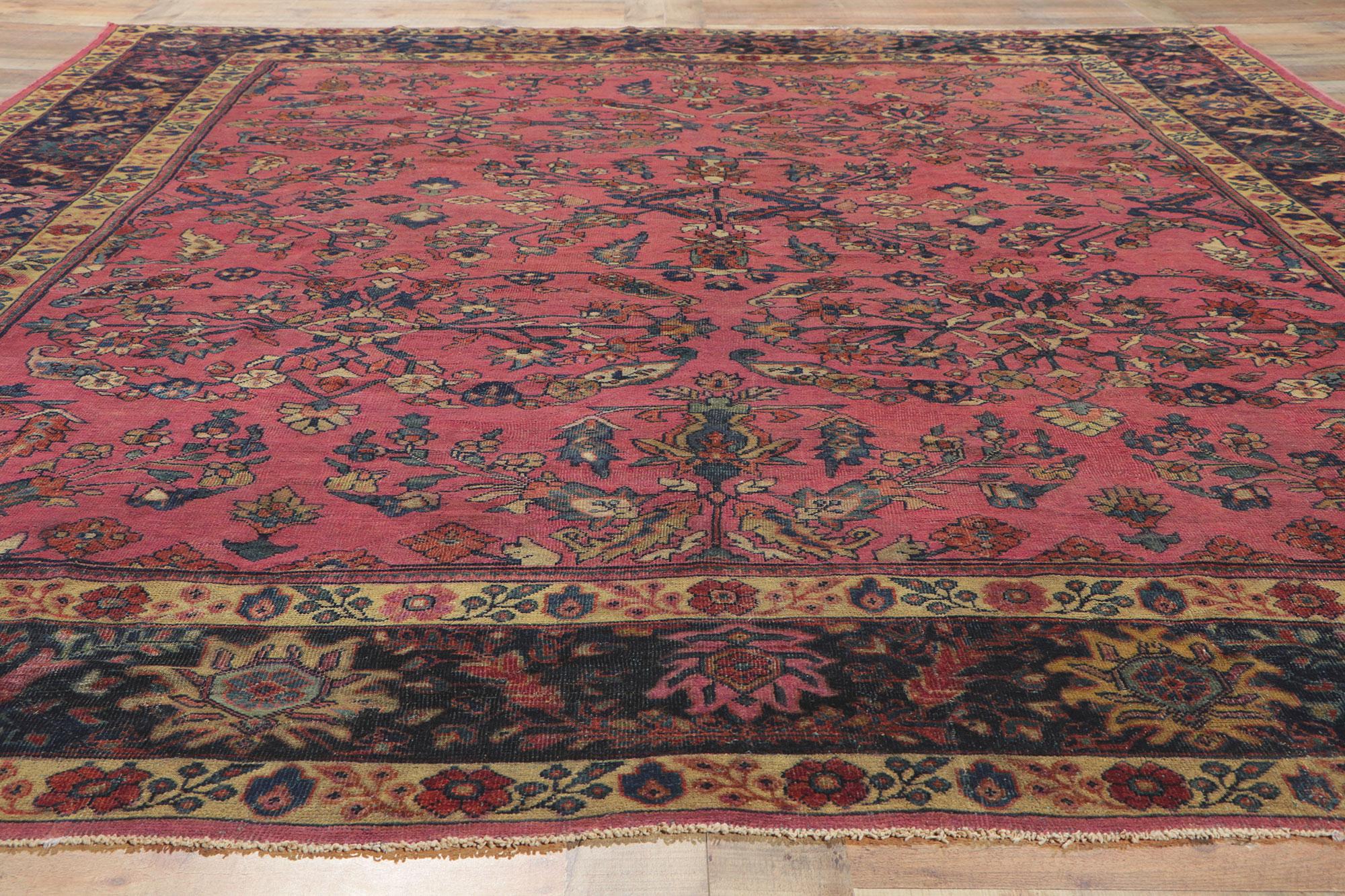 Wool Antique Dark Pink Persian Mahal Carpet For Sale