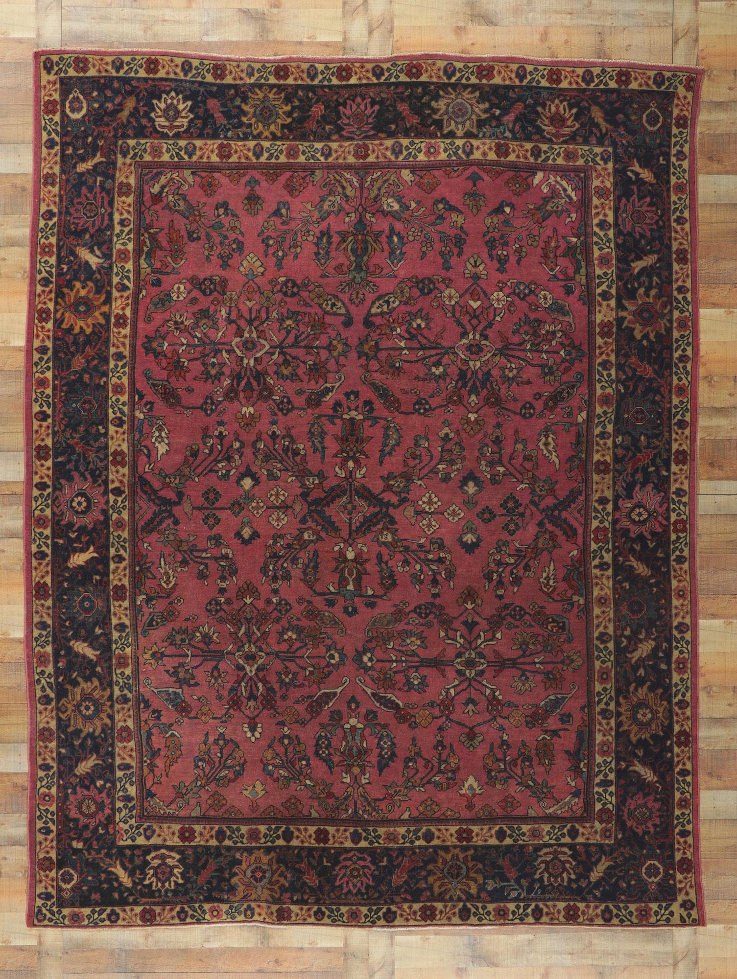Antique Dark Pink Persian Mahal Carpet For Sale 1