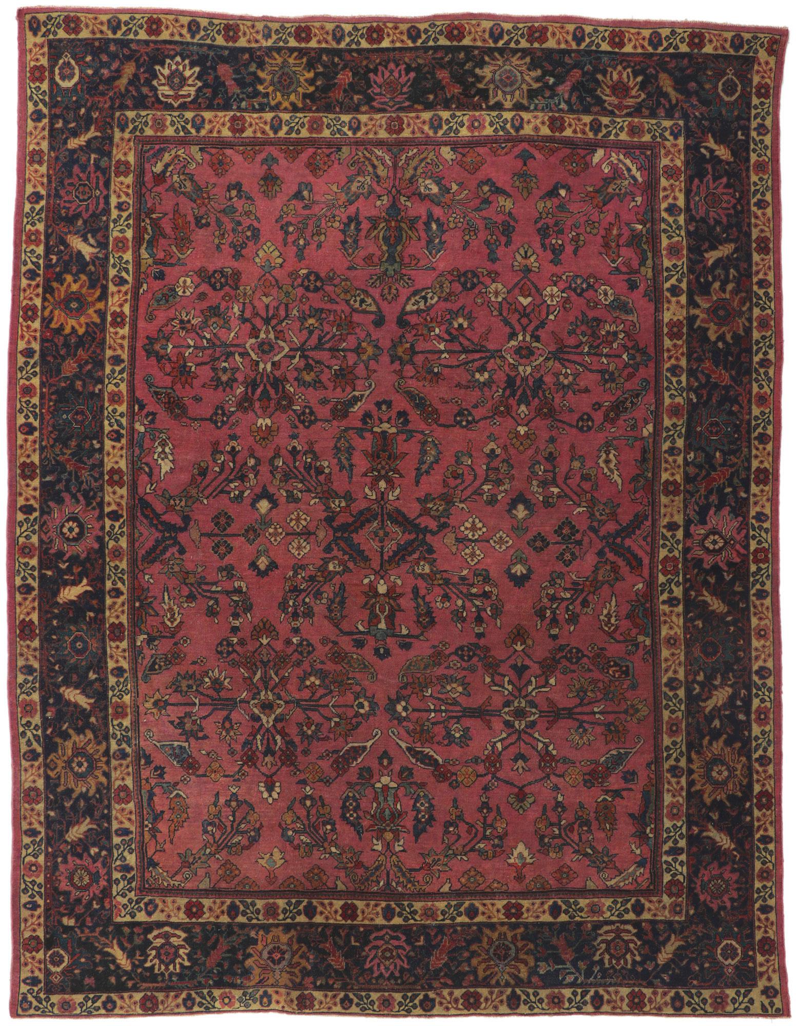 Antique Dark Pink Persian Mahal Carpet For Sale 2