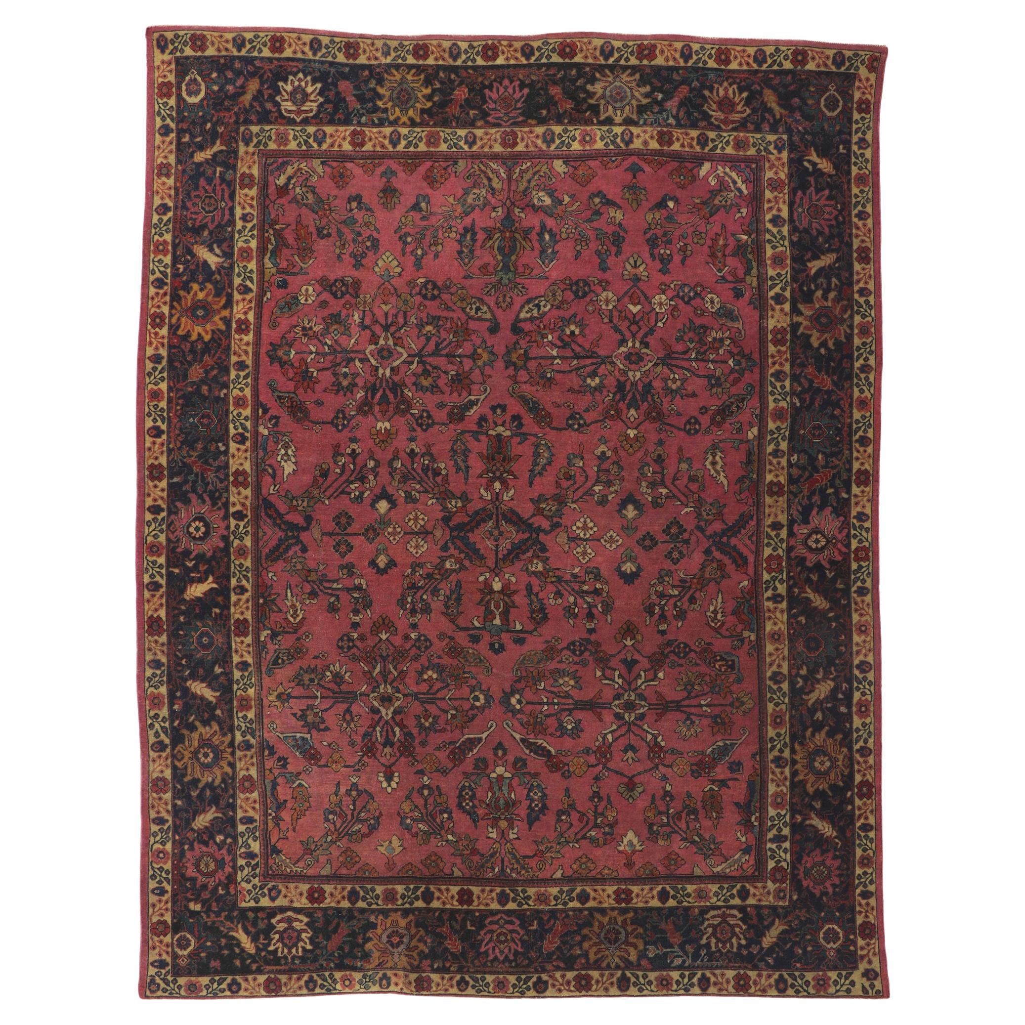 Antique Dark Pink Persian Mahal Carpet For Sale