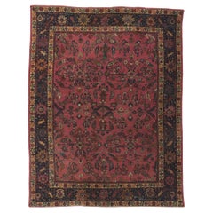 Antiker dunkelrosa persischer Mahal-Teppich