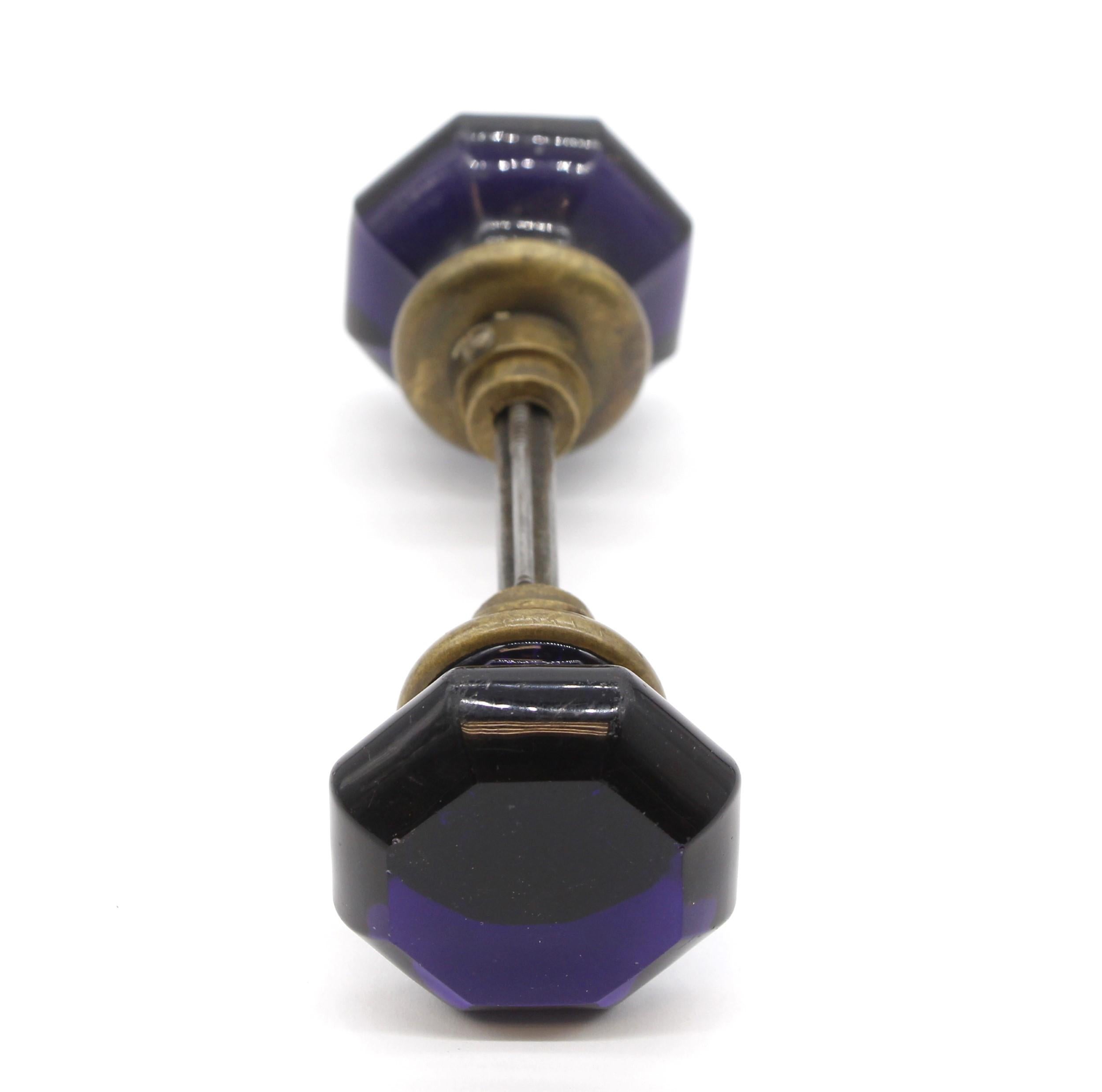 American Antique Dark Purple Octagon Glass Doorknob Set w/ Brass Shank 