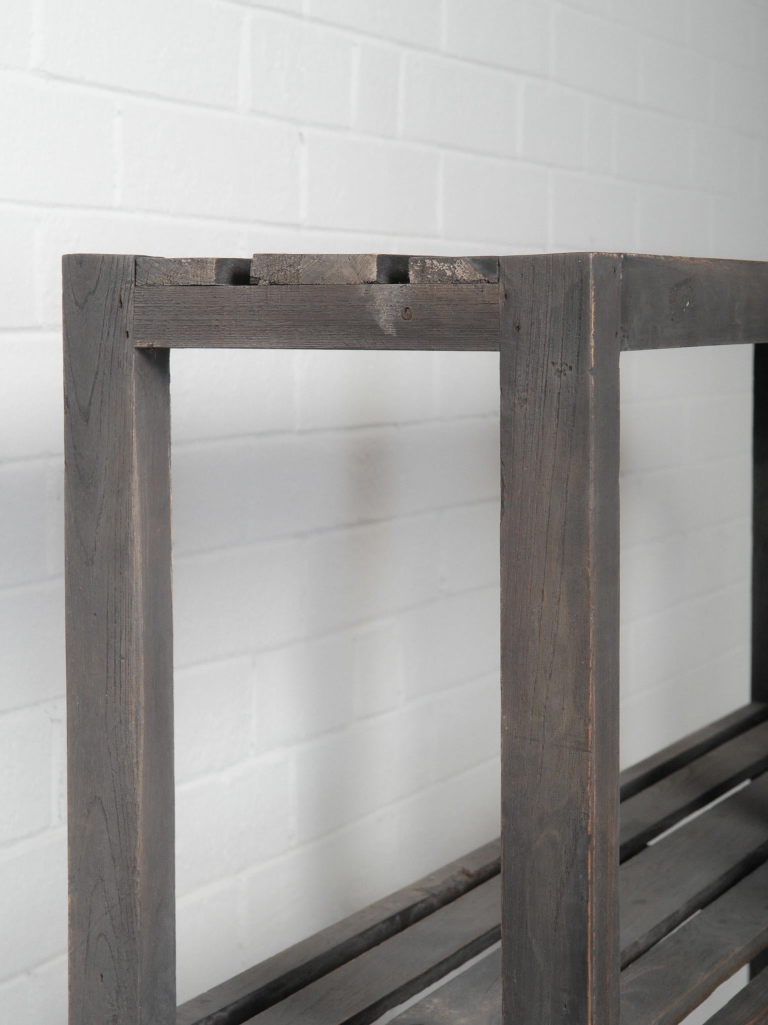 Painted Dark-Stained Wooden Open Shelf Display Rack For Sale