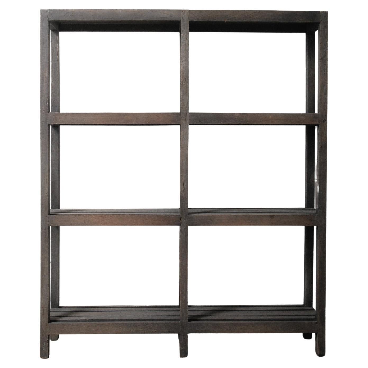 Dark-Stained Wooden Open Shelf Display Rack For Sale