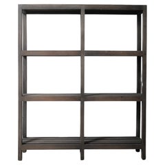 Dark-Stained Wooden Open Shelf Display Rack