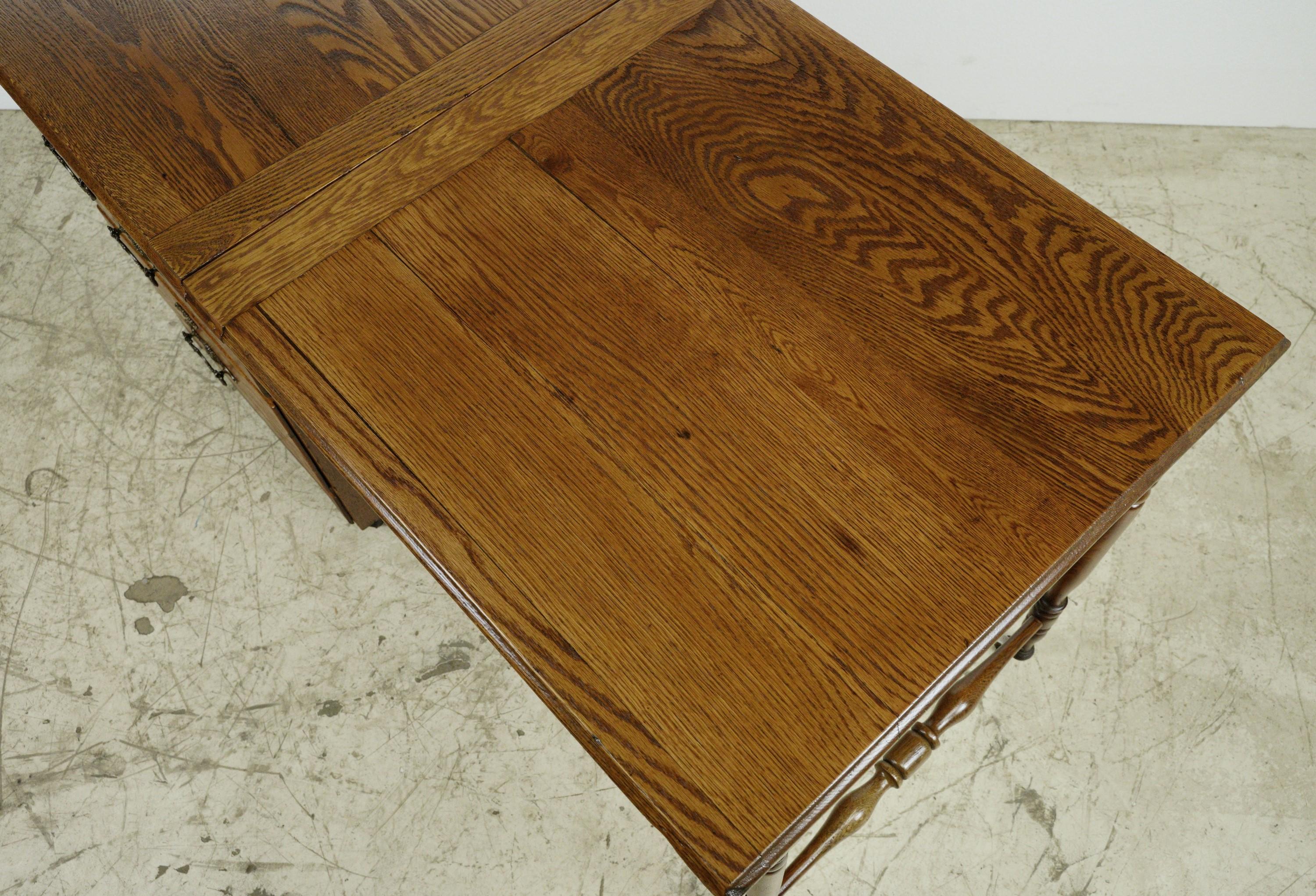 Antique Dark Tone Oak Folding Desk on Casters For Sale 6