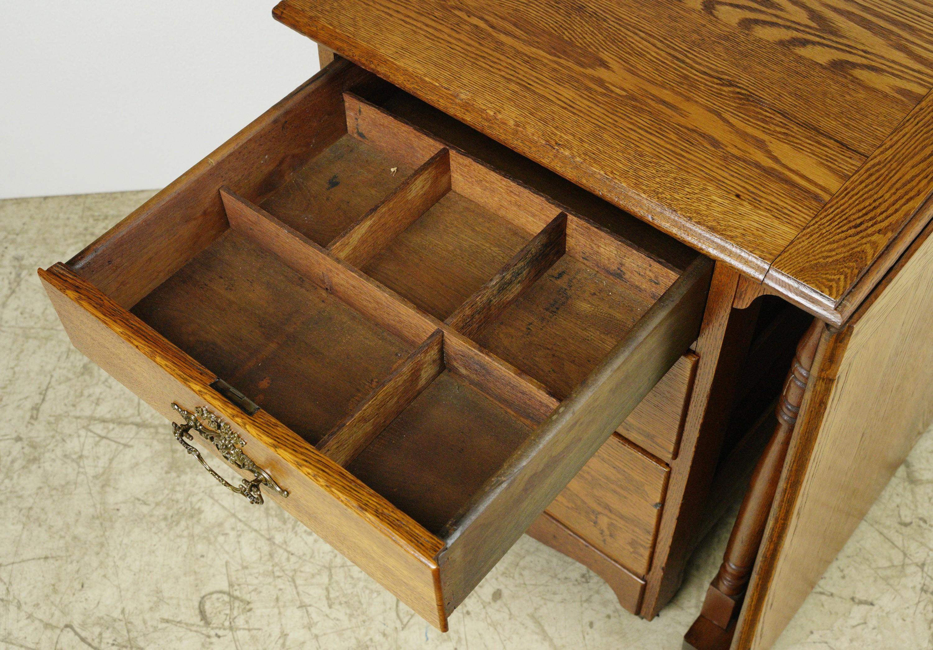 Antique Dark Tone Oak Folding Desk on Casters For Sale 8
