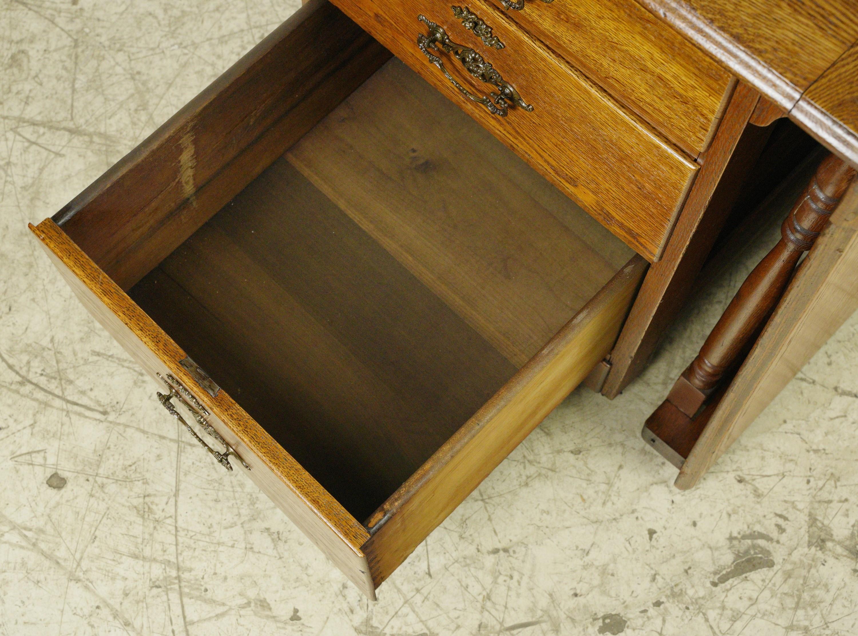 Antique Dark Tone Oak Folding Desk on Casters For Sale 9