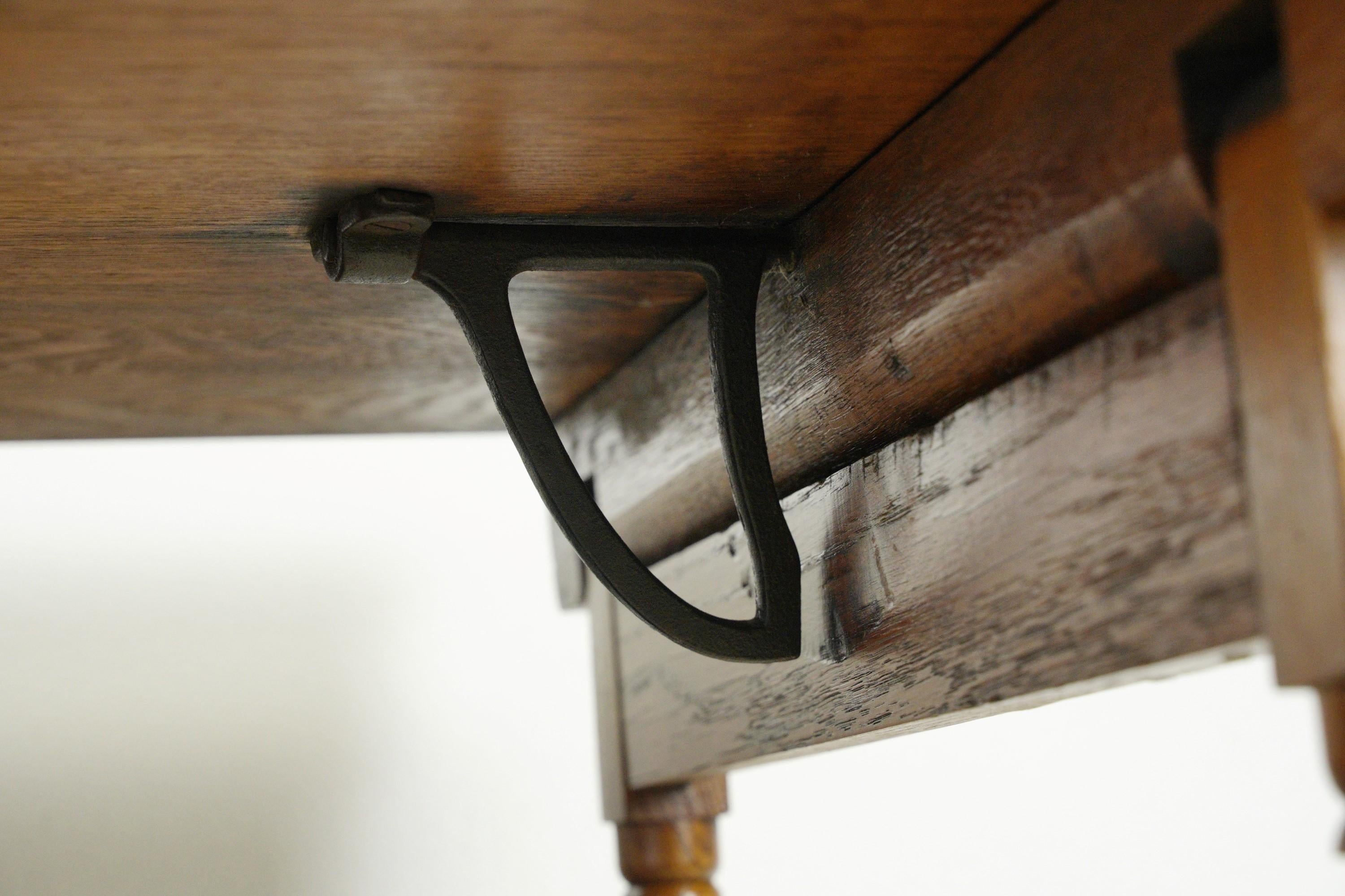 Antique Dark Tone Oak Folding Desk on Casters For Sale 2