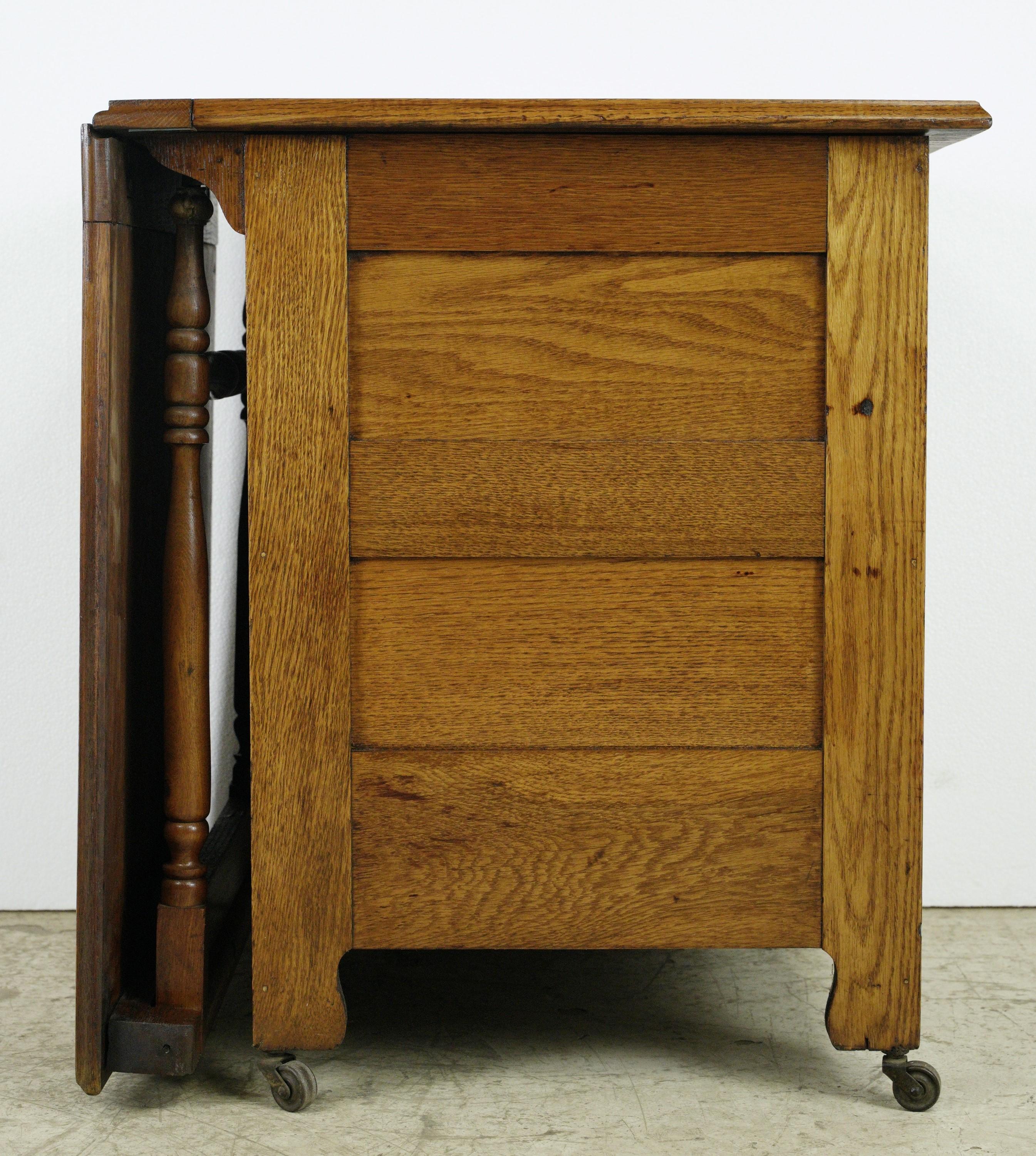 Antique Dark Tone Oak Folding Desk on Casters For Sale 3